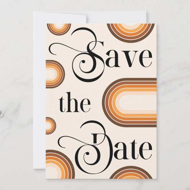 Boho Terracotta Arch & Retro Script Photo Wedding  Save The Date (Front)