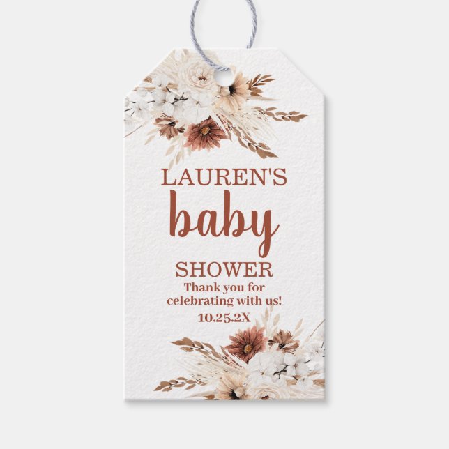 Boho Terracotta Baby Shower Girl Gift Tag (Front)