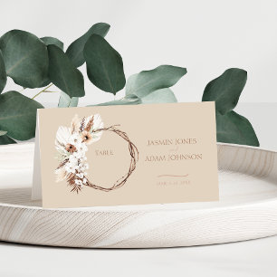 Boho Terracotta Beige Dried Floral Wreath Wedding Place Card