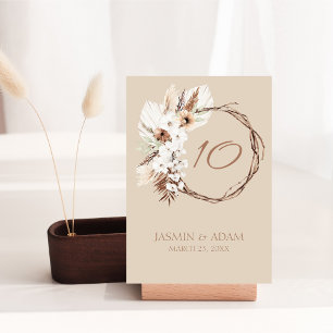 Boho Terracotta Beige Dried Floral Wreath Wedding Table Number