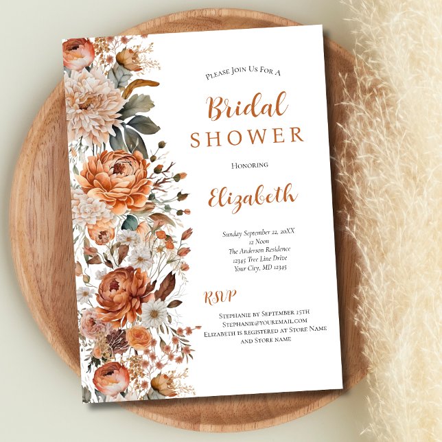 Boho Terracotta Beige Floral Bridal Shower Invitation (Terracotta Rust Beige Floral Botanical Boho Bridal Shower invitation)