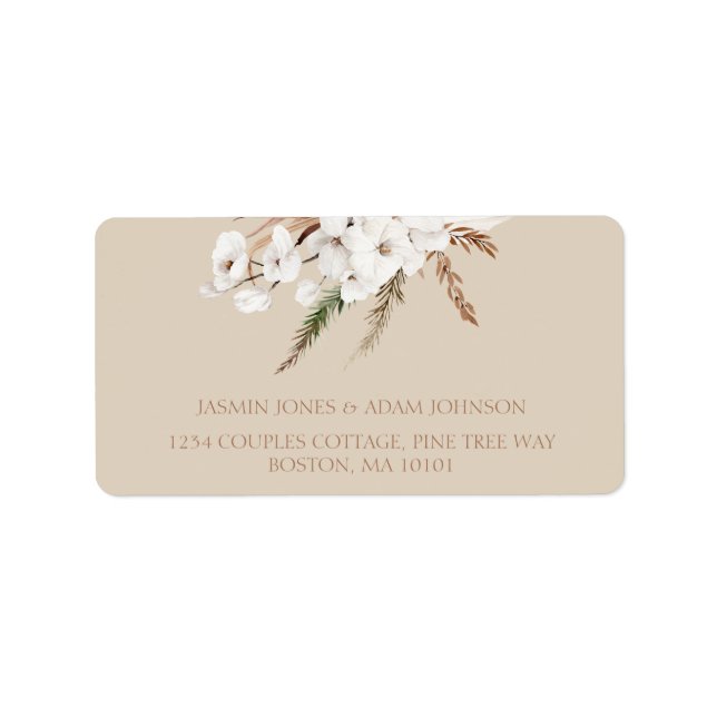 Boho Terracotta Beige Pampas Grass Floral Wedding Label (Front)
