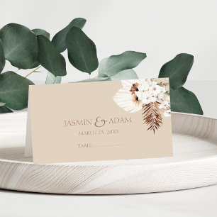 Boho Terracotta Beige Pampas Grass Floral Wedding Place Card