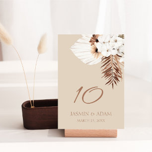 Boho Terracotta Beige Pampas Grass Floral Wedding Table Number