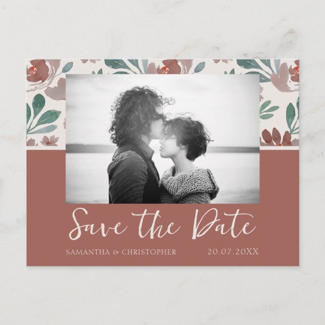 Boho Terracotta & Beige Save the Date Wedding  Postcard (Front)