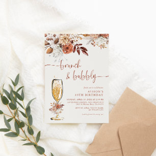 Boho Terracotta Birthday Brunch and Bubbly Invitation