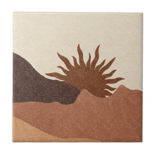 Boho Terracotta Bisque Desert Sun Mountains Tile