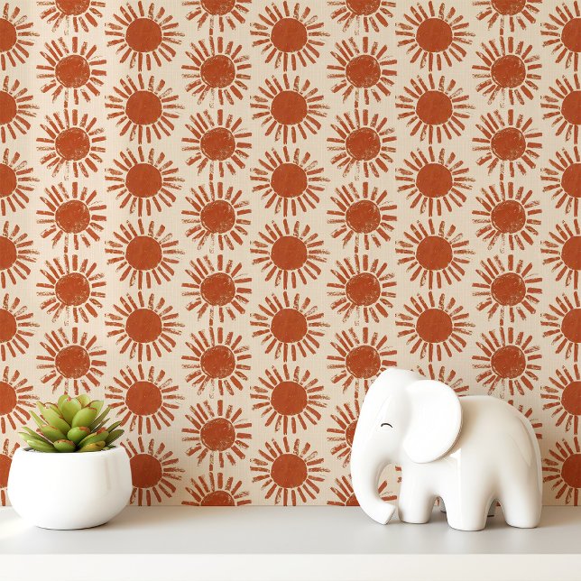 Boho Terracotta Block Print Sun Wallpaper (Creator Uploaded)