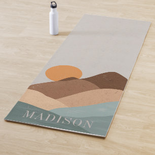 Boho Terracotta Blue Sun Mountains Abstract Yoga Mat
