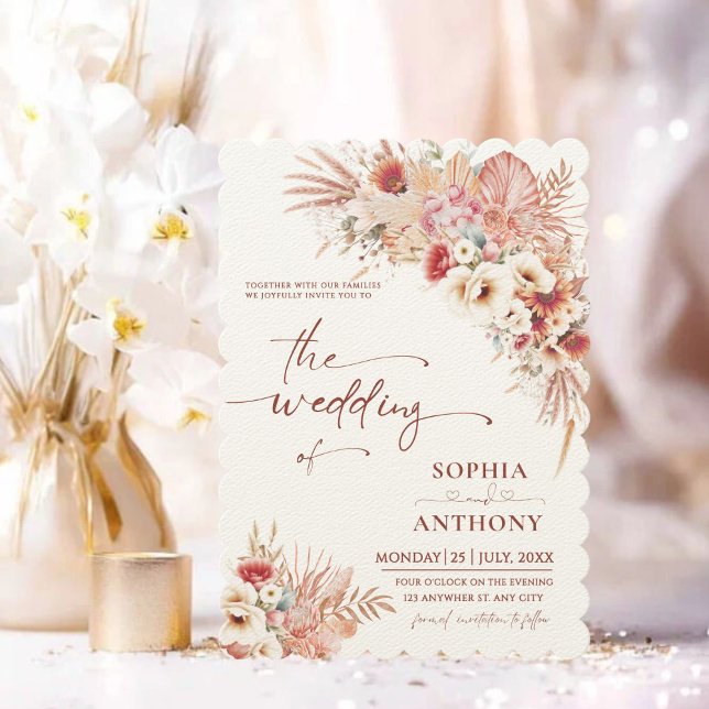 Boho Terracotta & Blush Watercolor Floral Wedding Invitation (Creator Uploaded)