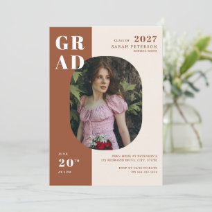 Boho Terracotta Bold Typography Photo Graduation Invitation