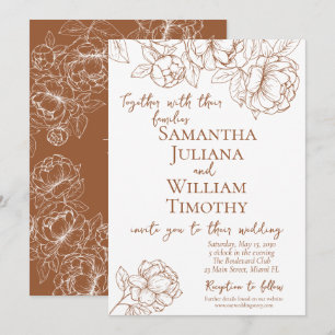 Boho Terracotta Botanical Floral Modern Wedding Invitation