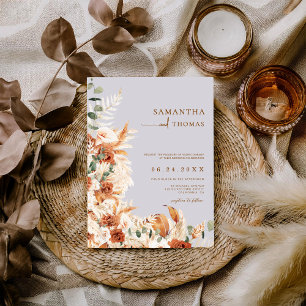 Boho Terracotta Botanical Pampas Photo Wedding Invitation