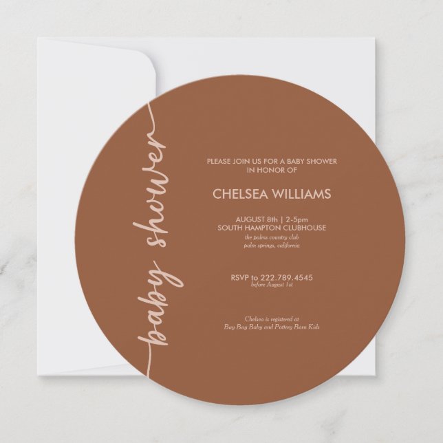Boho Terracotta Brown + Beige Baby Shower Invitation (Front)