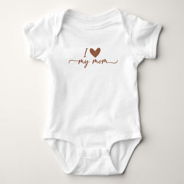 Boho Terracotta Brown & Beige Dots "I Love My Mum" Baby Bodysuit (Front)