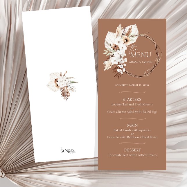 Boho Terracotta Brown Dried Floral Wreath Wedding  (Boho Terracotta Brown Floral Wreath Wedding Menu)