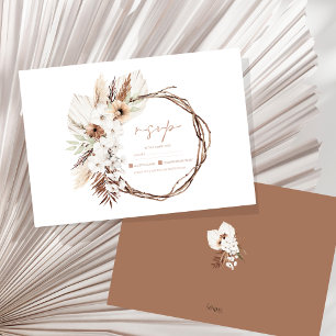 Boho Terracotta Brown Dried Floral Wreath Wedding RSVP Card