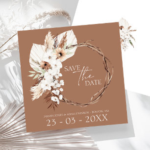Boho Terracotta Brown Dried Floral Wreath Wedding Save The Date