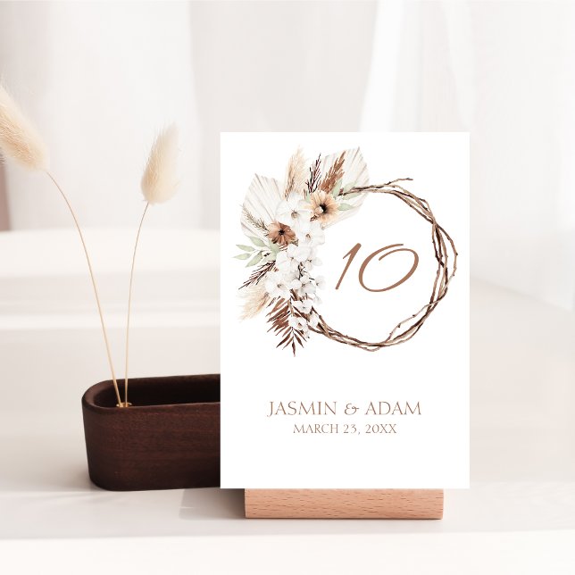 Boho Terracotta Brown Dried Floral Wreath Wedding Table Number (Boho Terracotta Brown Dried Floral Wreath Wedding Table Number)