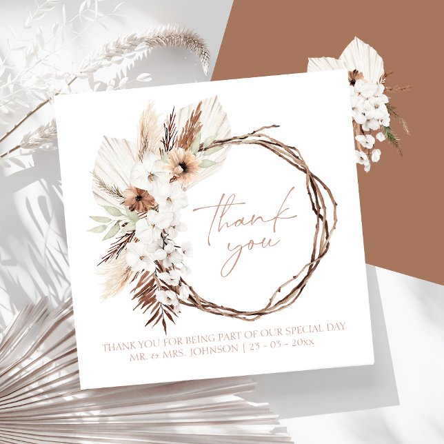 Boho Terracotta Brown Dried Floral Wreath Wedding Thank You Card (Boho Terracotta Brown Dried Floral Wreath Wedding Thank You Card)