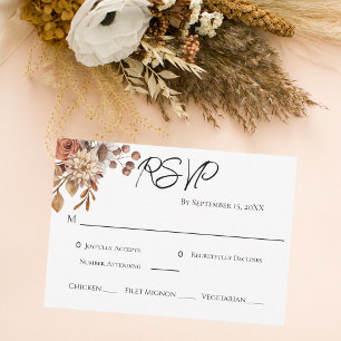 Boho Terracotta Brown Floral Entree Wedding RSVP Card