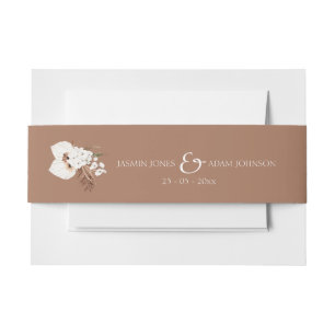 Boho Terracotta Brown Pampas Grass Floral Wedding Invitation Belly Band