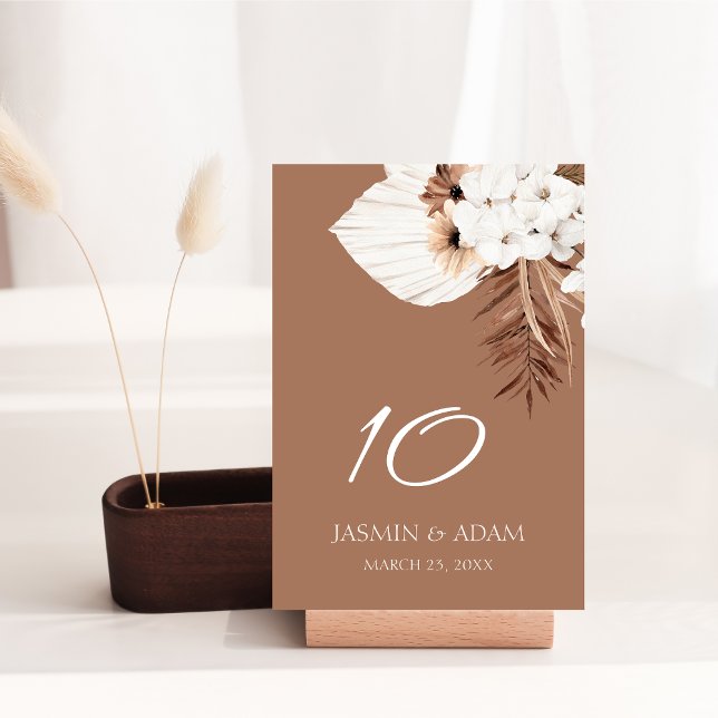 Boho Terracotta Brown Pampas Grass Floral Wedding Table Number (Boho Terracotta Brown Pampas Grass Floral Wedding Table Number)