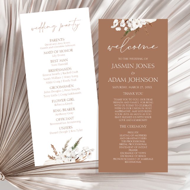 Boho Terracotta Brown Pampas Grass Wedding Program (Boho Terracotta Brown Pampas Grass Wedding Program)