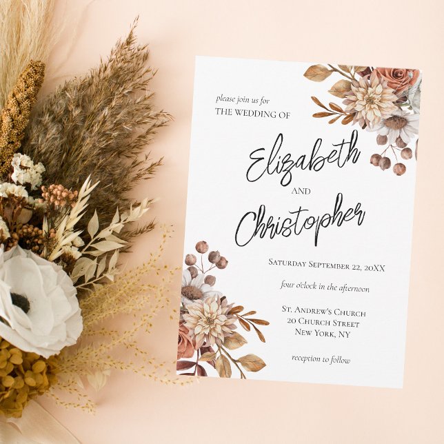 Boho Terracotta Browns Floral Wedding Invitation (Creator Uploaded)