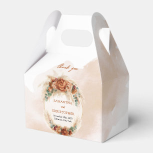 Boho terracotta burgundy floral eucalyptus gold favour box