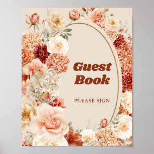 Boho terracotta burgundy floral groovy guest book
