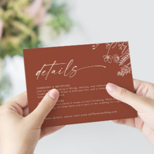 Boho Terracotta Burnt Orange Details Wedding Enclosure Card