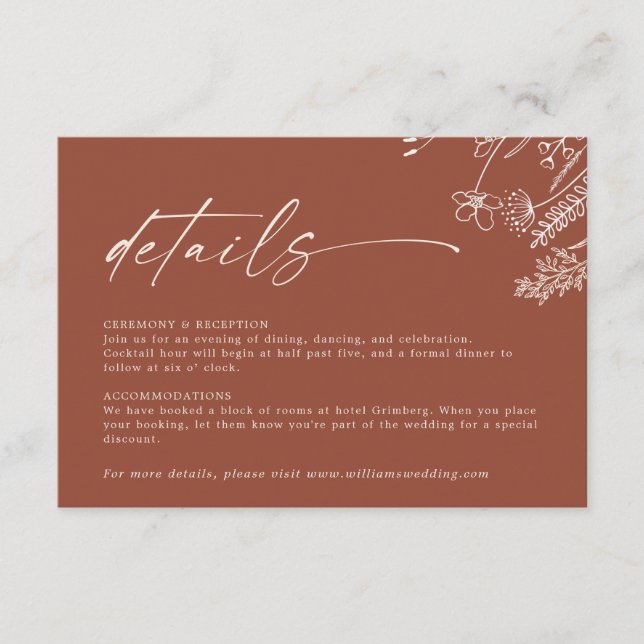 Boho Terracotta Burnt Orange Details Wedding Enclosure Card (Front)