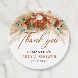 Boho terracotta burnt orange floral bridal shower favour tags