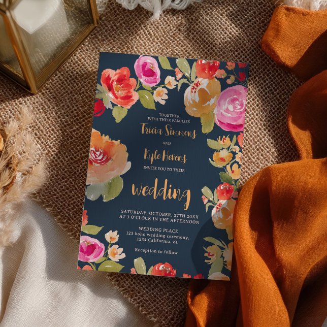 Boho Terracotta Burnt Orange Floral Wedding Invitation (Boho Terracotta Burnt Orange Floral Wedding Invitation)