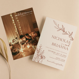 Boho Terracotta Burnt Orange Minimal Photo Wedding Invitation