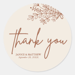 Boho Terracotta Burnt Orange Rustic Wedding Classic Round Sticker