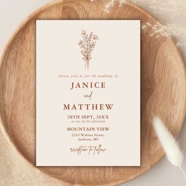 Boho Terracotta Burnt Orange Rustic Wedding Invitation (Creator Uploaded)
