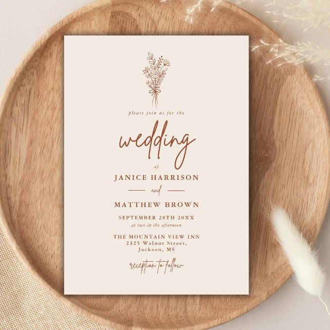Boho Terracotta Burnt Orange Rustic Wedding Invitation (Creator Uploaded)