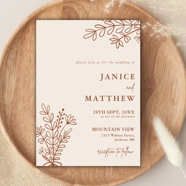 Boho Terracotta Burnt Orange Rustic Wedding Invitation (Creator Uploaded)