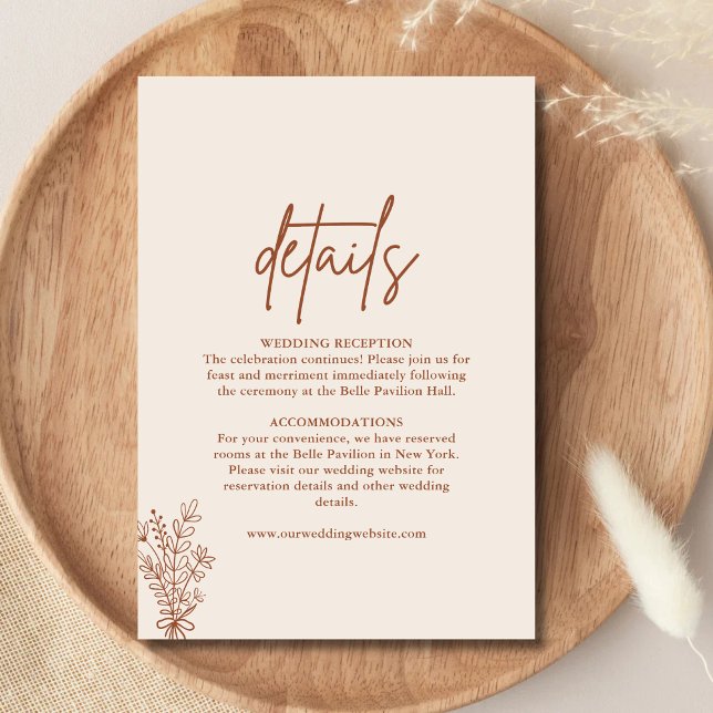 Boho Terracotta Burnt Orange Wedding Details Enclosure Card (Creator Uploaded)