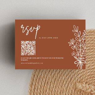Boho Terracotta Burnt Orange Wedding QR Code RSVP Card