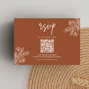 Boho Terracotta Burnt Orange Wedding QR Code RSVP Card