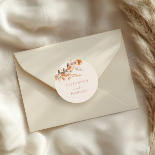 Boho Terracotta Burnt Orange Wildflowers Wedding Classic Round Sticker