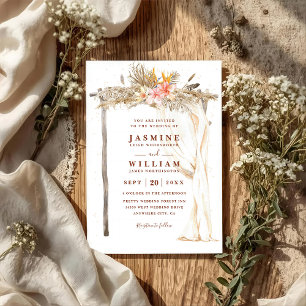 Boho Terracotta Canopy Floral Chic QR Code Wedding Invitation