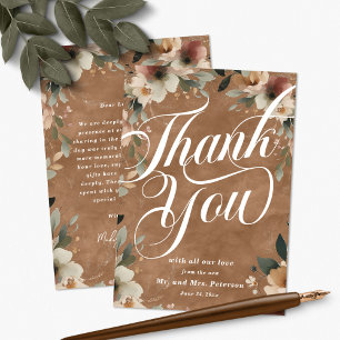 Boho Terracotta Cottagecore Floral Script Wedding Thank You Card