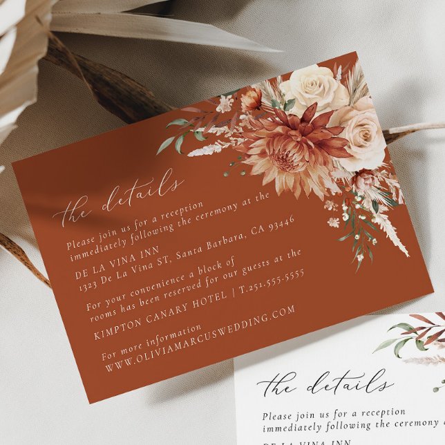 Boho Terracotta Dahlia Floral Elegant Wedding Enclosure Card (Creator Uploaded)