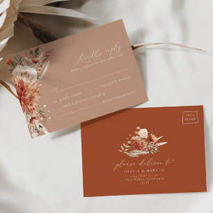 Boho Terracotta Dahlia Floral Elegant Wedding RSVP Card