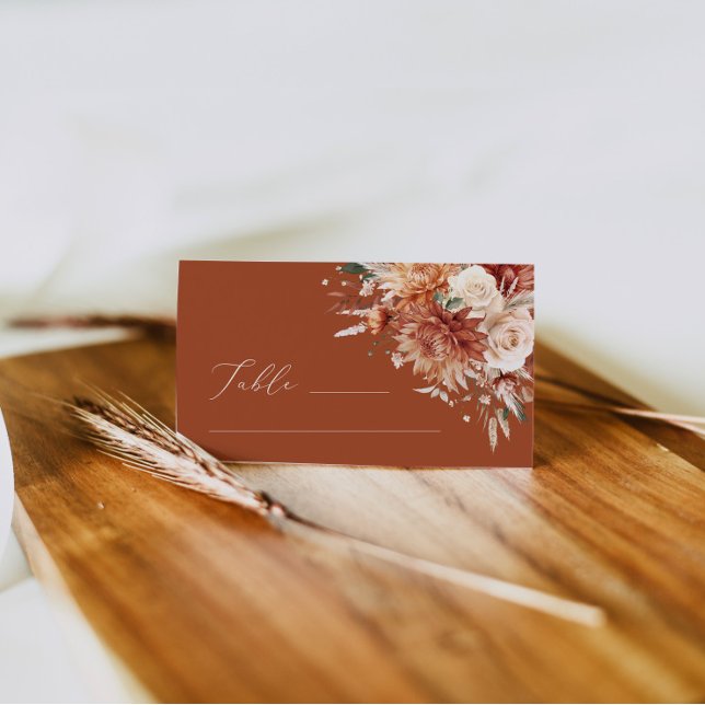 Boho Terracotta Dahlia Rose Wedding Place Card (Creator Uploaded)