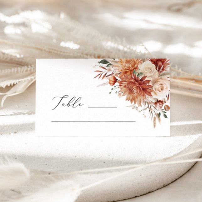 Boho Terracotta Dahlia Rose Wedding Place Card (Creator Uploaded)